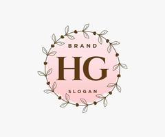 logotipo feminino hg inicial. utilizável para logotipos de natureza, salão, spa, cosméticos e beleza. elemento de modelo de design de logotipo de vetor plana.