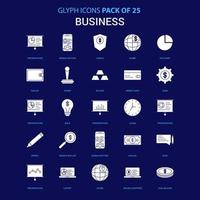 ícone branco de negócios sobre fundo azul 25 pacote de ícones vetor
