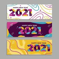 banners coloridos de feliz ano novo 2021 vetor