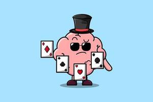 mágico de cérebro bonito dos desenhos animados jogando cartas mágicas vetor