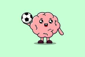 personagem de cérebro de desenho animado bonito jogando futebol vetor
