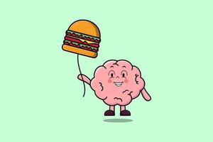 cérebro bonito dos desenhos animados flutuando com balão de hambúrguer vetor