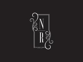 lindo logotipo de luxo nr, novo design de logotipo de letra branca preta nr rn vetor