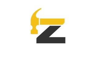 vetor de construção de logotipo z para empresa de carpintaria. ilustração vetorial de modelo de martelo de letra inicial para sua marca.