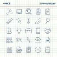escritório 25 ícones de doodle conjunto de ícones de negócios desenhados à mão vetor