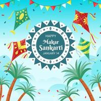 celebração makar sankranti com pipa e confete vetor