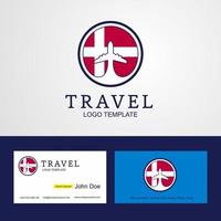 logotipo de bandeira de círculo criativo de viagens dinamarca e design de cartão de visita vetor