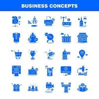 ícones de glifos sólidos de conceitos de negócios definidos para kit de uxui móvel de infográficos e design de impressão incluem loja de tabuleiro aberto shopping calendário data meses coleção infográfico moderno logotipo e pict vetor