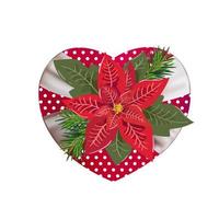 Poinsétia de flor vermelha de natal em caixa de presente em forma de coração vetor