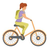 ícone de bicicleta da escola de passeio de menina, estilo de desenho animado vetor