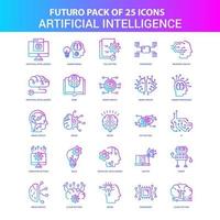 25 pacote de ícones de inteligência artificial futuro azul e rosa vetor