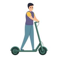 ícone de scooter elétrico de passeio de menino, estilo de desenho animado vetor