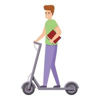 menino com ícone de scooter elétrico de livro, estilo cartoon vetor