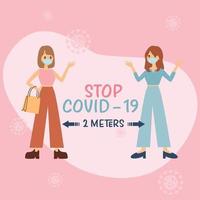 stop covid19 pôster com distanciamento social de duas meninas vetor