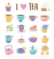 conjunto de ícones de hora do chá estilo desenho animado vetor