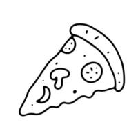 ilustração de pizza desenhada de mão bonito dos desenhos animados. fatia de pizza em estilo doodle isolado no fundo branco vetor