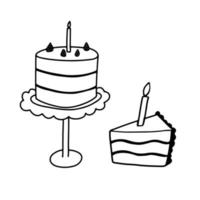 bolo de aniversário engraçado com vela. ilustração vetorial de doodle isolada em branco vetor