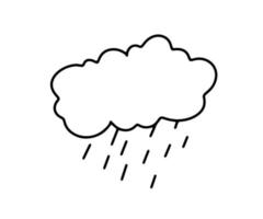 doodle nuvem com chuva. ilustração de contorno vetorial desenhada à mão isolada em branco vetor