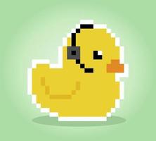 pixel borracha pato 8 bits usando fones de ouvido. ilustração vetorial de animais vetor