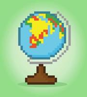 Pixel de terra em miniatura de 8 bits. o mundo em ilustrações vetoriais. globo em pixel art. vetor
