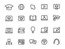 conjunto de ícones de e-learning com design de linha simples isolado no fundo branco vetor