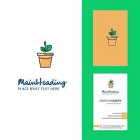 logotipo criativo de vaso de planta e vetor de design vertical de cartão de visita