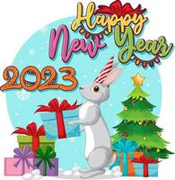 feliz ano novo banner design com coelho fofo vetor