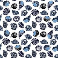 padrão sem emenda de vetor com concha azul, ilustração abstrata marisco desenhando em fundo branco para impressão de têxteis de tecido de moda, papel de parede e embrulho de papel