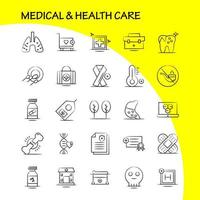 ícone desenhado à mão médico e de saúde para impressão na web e kit uxui móvel, como cama de hospital, cama de paciente de saúde, placa de hospital, vetor de pacote de pictograma médico