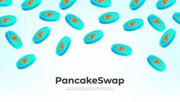 moeda pancakeswap caindo do céu. fundo de banner de conceito de criptomoeda de bolo. vetor