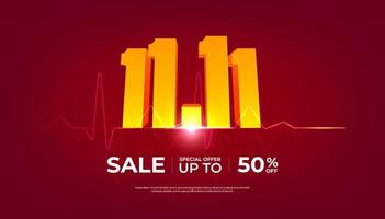 11.11 dia de vendas online chegando banner. ofertas especiais de fundo vermelho e design de modelo de promoção. vetor