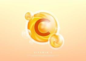 tratamento de vetor dourado de vitamina c. ícone de pílula de óleo de ouro de vitamina. cuidados com a pele nutrição natural. queda de ácido antioxidante ascórbico. cápsula de remédio laranja. vetor