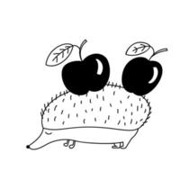 ouriço doodle fofo com cerejas no topo vetor