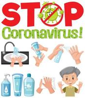 logotipo da stop coronavirus com produtos higienizadores vetor