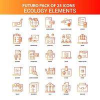 laranja futuro 25 conjunto de ícones de elementos de ecologia vetor