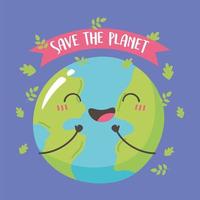 salve o planeta, feliz sorrindo bonito desenho da terra vetor