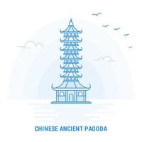 modelo de cartaz e fundo criativo de marco azul de pagode antigo chinês vetor