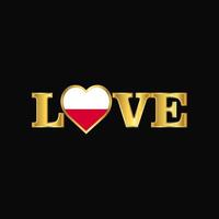 tipografia de amor dourado vetor de design de bandeira da polônia