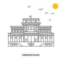 palácio kumsusan monumento viagem mundo fundo de ilustração natural em estilo de linha vetor