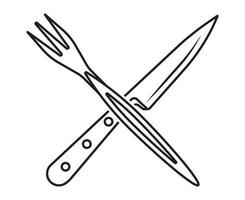 ícone de vetor de arte de linha uma faca de cozinha e um garfo para aplicativos ou sites