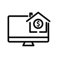 monitore a ilustração do ícone da linha de tela com casa e dólar. adequado para comprar o ícone da casa. ícone relacionado a imóveis. design de vetor simples editável. pixel perfeito em 32 x 32