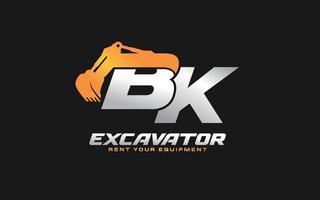 bk logo escavadeira para construtora. ilustração vetorial de modelo de equipamento pesado para sua marca. vetor