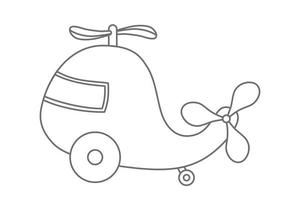 helicóptero garoto menino brinquedo. ilustração em vetor de veículo fofo com hélice. desenho de jato bebê em estilo de contorno nas cores brancas e pretas sobre fundo isolado. esboço doodle de avião para criança