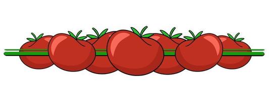 borda horizontal, borda, tomates vegetais maduros vermelhos brilhantes, ilustração vetorial no estilo cartoon vetor