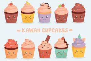 pacote de cupcakes kawaii vetor