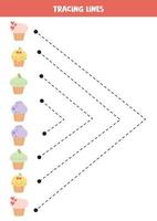 linhas de rastreamento para crianças. lindos cupcakes coloridos. vetor