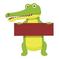 ícone de placa de madeira de crocodilo, estilo cartoon vetor