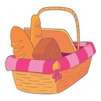 ícone de cesta de piquenique de salgueiro, desenho animado e estilo simples vetor