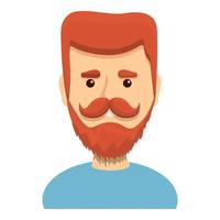 ícone de cara barbudo vermelho brilhante, estilo cartoon vetor