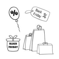 doodle black friday set - pacote, etiqueta de preço vetor